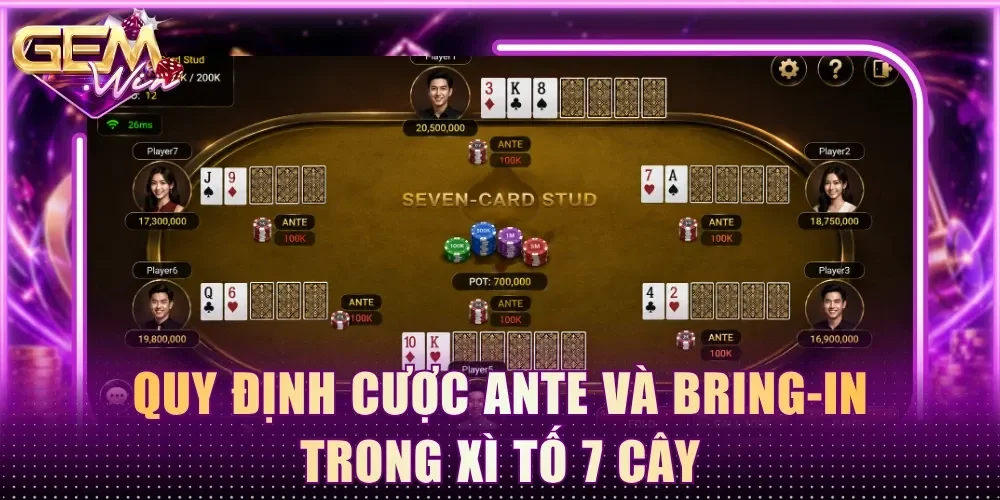 Quy định cược ante và bring-in trong Xì Tố 7 Cây
